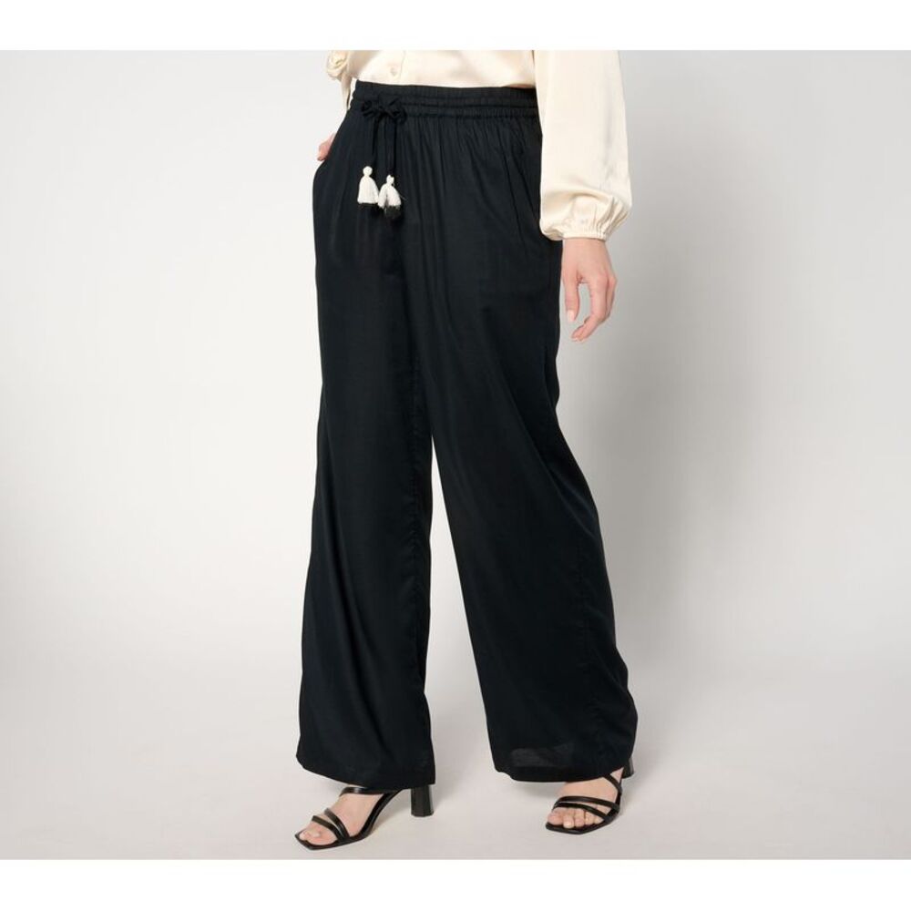 BEAUTIFUL by Lawrence Zarian Women's Pants Sz M Tassel Pull-On Pant Black
